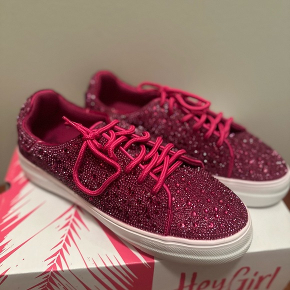 NWT Heygirl by Corkys Glittery Fuchsia Sneakers - Picture 2 of 10